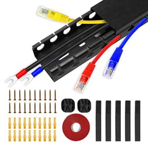 Updated Cable Raceway Kit - 77 (5x15.4) Inch Open Slot Wire Covers for Cords, Under Desk Cable Management System to Hide Under Desk/Tv/Computer/Net/Power Cords, (Pack 5)