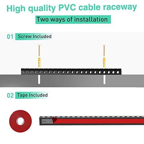 Updated Cable Raceway Kit - 77 (5x15.4) Inch Open Slot Wire Covers for Cords, Under Desk Cable Management System to Hide Under Desk/Tv/Computer/Net/Power Cords, (Pack 5)