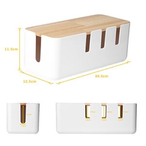 Cable Management Box by Baskiss, 12x5x4.5 inches, Wood Lid, Cord Organizer for Desk TV Computer USB Hub System to Cover and Hide & Power Strips & Cords