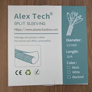 Alex Tech 10ft - 1/2 inch Cord Protector Wire Loom Tubing Cable Sleeve Split Sleeving for USB Cable Power Cord Audio Video Cable – Protect Cat from Chewing Cords - Black
