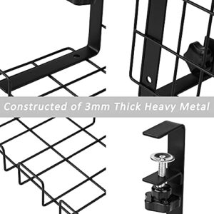 Baskiss Under Desk Cable Management Tray 2 Packs, 16" Under Desk Cord Organizer with Clamp Mount for Wire Management, Metal Wire Cable Holder for Desks, Offices and Kitchens, No Need to Drill Holes