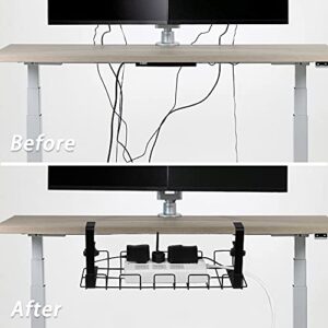 Baskiss Under Desk Cable Management Tray 2 Packs, 16" Under Desk Cord Organizer with Clamp Mount for Wire Management, Metal Wire Cable Holder for Desks, Offices and Kitchens, No Need to Drill Holes