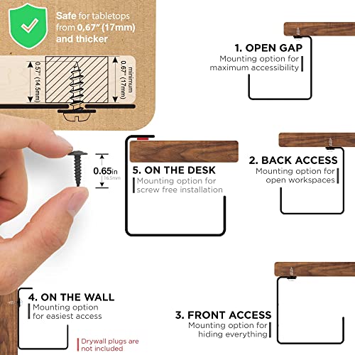 Under Desk Cable Management Tray - No Drill Cable Management for Glass Desk. Under Desk Cable Organizer for Wire Management. Perfect Standing Desk Cable Management Rack (Black- Set of 2)