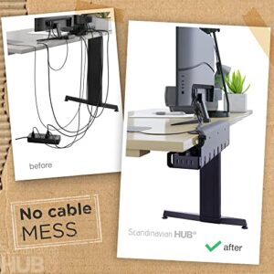 Under Desk Cable Management Tray - No Drill Cable Management for Glass Desk. Under Desk Cable Organizer for Wire Management. Perfect Standing Desk Cable Management Rack (Black- Set of 2)