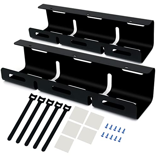 Under Desk Cable Management Tray 2 Pieces Steel Under Desk Wires Organizer Power Strip Management No Drill Under Table Organizer for Cable Storage Holder for Office Home Desk/Table（Premium Metal）