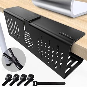 nodoca no drill under desk cable management tray, 14'' wire management, punch-free clamp on, newest metal cable tray, wire organizer under desk, under desk basket for office and home, black