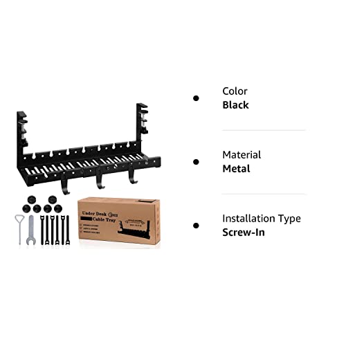 Under Desk Cable Management Tray, Adjustable 11.2" into 21.8" No Drill Wire Organizer, Cord Management with Cable Holder Ties for Office Home Desk Cable Hider