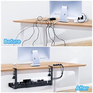 Under Desk Cable Management Tray, Adjustable 11.2" into 21.8" No Drill Wire Organizer, Cord Management with Cable Holder Ties for Office Home Desk Cable Hider