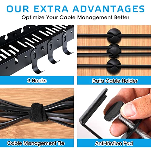 Under Desk Cable Management Tray, Adjustable 11.2" into 21.8" No Drill Wire Organizer, Cord Management with Cable Holder Ties for Office Home Desk Cable Hider