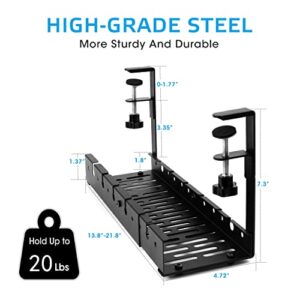 Under Desk Cable Management Tray, Adjustable 11.2" into 21.8" No Drill Wire Organizer, Cord Management with Cable Holder Ties for Office Home Desk Cable Hider