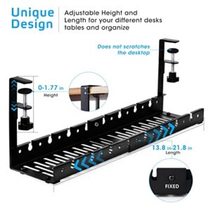 Under Desk Cable Management Tray, Adjustable 11.2" into 21.8" No Drill Wire Organizer, Cord Management with Cable Holder Ties for Office Home Desk Cable Hider