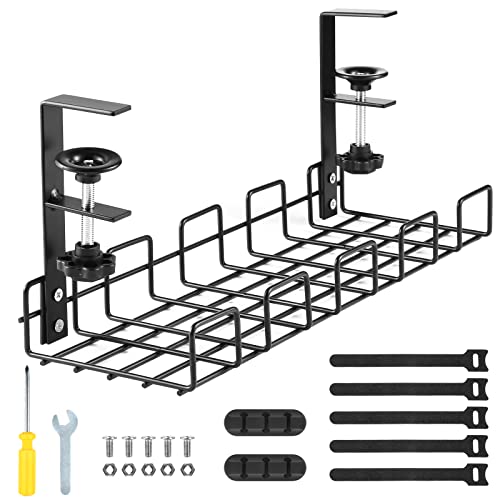 Cable Management Tray Under Desk, Wire Management Rack, Under Desk Cord Organizer No Drill, Adjustable and Removable Desks Cable Rack Tray for Office Parlor Kitchen