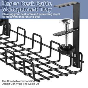 Cable Management Tray Under Desk, Wire Management Rack, Under Desk Cord Organizer No Drill, Adjustable and Removable Desks Cable Rack Tray for Office Parlor Kitchen