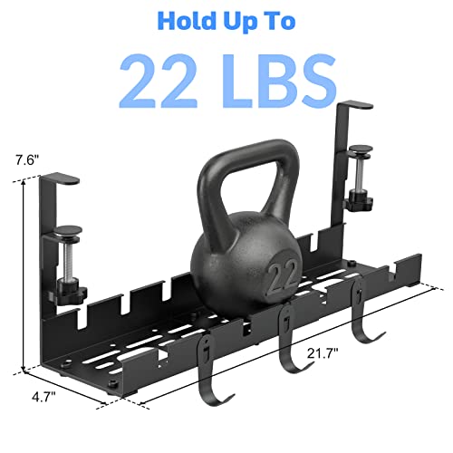 POKIPO Under Desk Cable Management Tray, Cable Management Under Desk, Retractable Under Desk Cord Organizer Wire Management No Drill Cable Tray with Clamp, Black Metal Rack Basket for Standing Desk