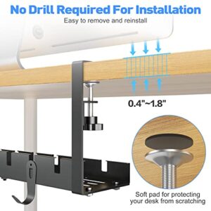 POKIPO Under Desk Cable Management Tray, Cable Management Under Desk, Retractable Under Desk Cord Organizer Wire Management No Drill Cable Tray with Clamp, Black Metal Rack Basket for Standing Desk