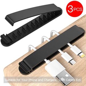 pzoz Cable Clips, 3 Pack Cord Organizer Charger Cable Management for Organizing Home Office Desk Phone Car Cable Wire, Self Adhesive Cord Holders (Black)