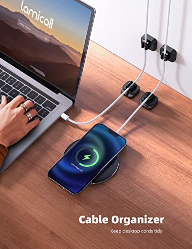 5Pack Cable Spring Holder Clips, Cord Organizer for Desk - Lamicall Adjustable Cord Clip, Wire Holder Organizer, Phone USB Charger Cable Holder, Wire Cord Management for Wall Car Desktop Nightstand