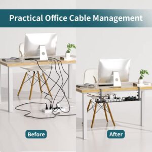 Under Desk Cable Management Tray No Drill, 25'' Large Capacity Desk Wire Organizer Rack, Sturdy Metal Under Desk Cord Management with Clamp for Offices and Home