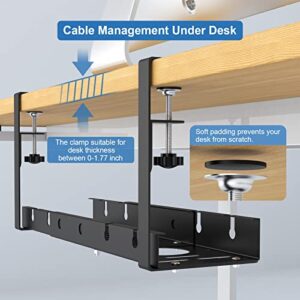 Under Desk Cable Management Tray, ARUQO Retractable Cord Organizer for Desk, No Drill Cable Tray Basket for Wire Management, Sturdy Metal Cable Management Under Desk with Clamp for Home Office