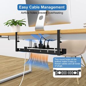 Under Desk Cable Management Tray, ARUQO Retractable Cord Organizer for Desk, No Drill Cable Tray Basket for Wire Management, Sturdy Metal Cable Management Under Desk with Clamp for Home Office