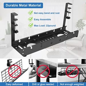 Under Desk Cable Management Tray, ARUQO Retractable Cord Organizer for Desk, No Drill Cable Tray Basket for Wire Management, Sturdy Metal Cable Management Under Desk with Clamp for Home Office