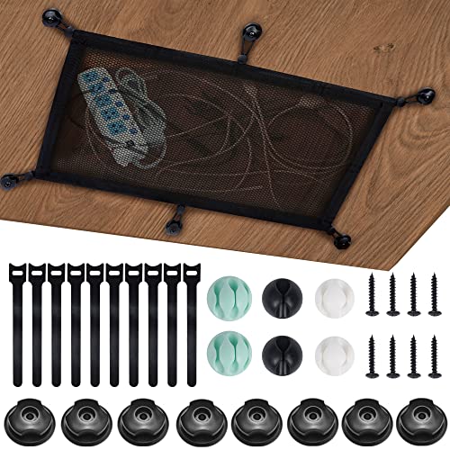 Under Desk Cable Cord Net Management, Cable Net Desk for Cable Management, Large Flexible Cable Duct, Invisible Storage for Hiding Cables Office Under Table Black