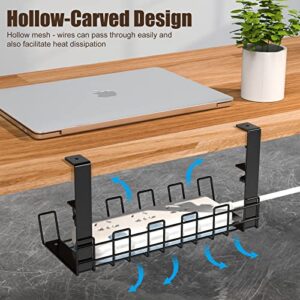 Under Desk Cable Management Tray, Waysse 13'' No Drill Steel Desk Cable Organizers, Cord Organizer Management Tray with Clamp, Desk Wire Management Rack for Office, Home - No Damage to Desk