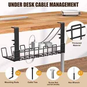 Under Desk Cable Management Tray, Waysse 13'' No Drill Steel Desk Cable Organizers, Cord Organizer Management Tray with Clamp, Desk Wire Management Rack for Office, Home - No Damage to Desk