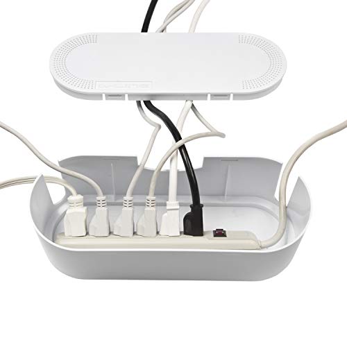 D-Line Cable Management Box, Cord Organizer Box to Hide & Conceal Power Strips, Desk Cable Management Solution, Made from Electrically Safe ABS Material - 12.75" (L) x 5" (W) 4.5" (H) - White