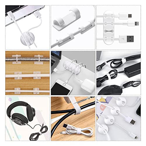 Cable Management Organizer Kit 2 Cable Sleeve Split with 41Self Adhesive Cable Clips Holder, 10pcs and 2 Roll Self Adhesive tie and 100 Fastening Cable Ties for TV Office Home Electronics etc (White)
