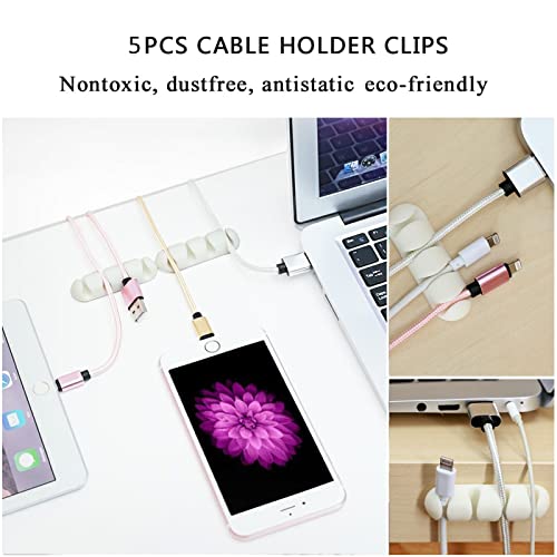 Cable Management Organizer Kit 2 Cable Sleeve Split with 41Self Adhesive Cable Clips Holder, 10pcs and 2 Roll Self Adhesive tie and 100 Fastening Cable Ties for TV Office Home Electronics etc (White)