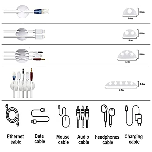 Cable Management Organizer Kit 2 Cable Sleeve Split with 41Self Adhesive Cable Clips Holder, 10pcs and 2 Roll Self Adhesive tie and 100 Fastening Cable Ties for TV Office Home Electronics etc (White)
