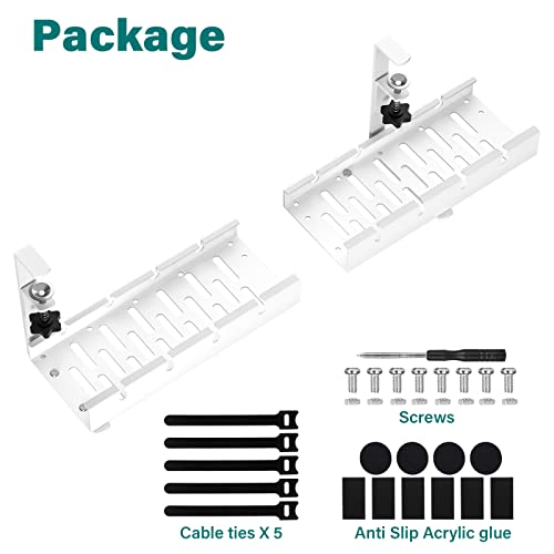 Under Desk Cable Management Tray,Retractable Cord Organizer for Desk,No Drill Cable Management for Glass Desk，Sturdy Metal Cable Management Under Desk with Clamp for Home Office