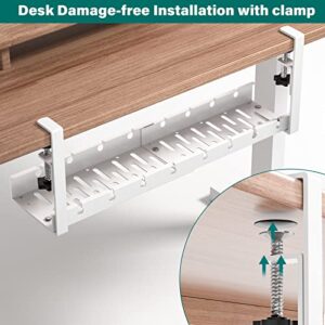 Under Desk Cable Management Tray,Retractable Cord Organizer for Desk,No Drill Cable Management for Glass Desk，Sturdy Metal Cable Management Under Desk with Clamp for Home Office