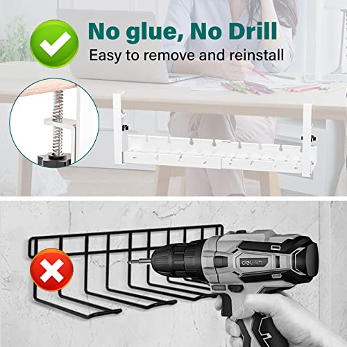 Under Desk Cable Management Tray,Retractable Cord Organizer for Desk,No Drill Cable Management for Glass Desk，Sturdy Metal Cable Management Under Desk with Clamp for Home Office