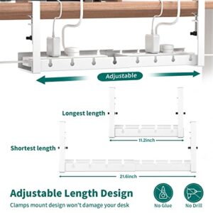 Under Desk Cable Management Tray,Retractable Cord Organizer for Desk,No Drill Cable Management for Glass Desk，Sturdy Metal Cable Management Under Desk with Clamp for Home Office