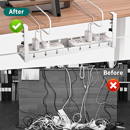 Under Desk Cable Management Tray,Retractable Cord Organizer for Desk,No Drill Cable Management for Glass Desk，Sturdy Metal Cable Management Under Desk with Clamp for Home Office