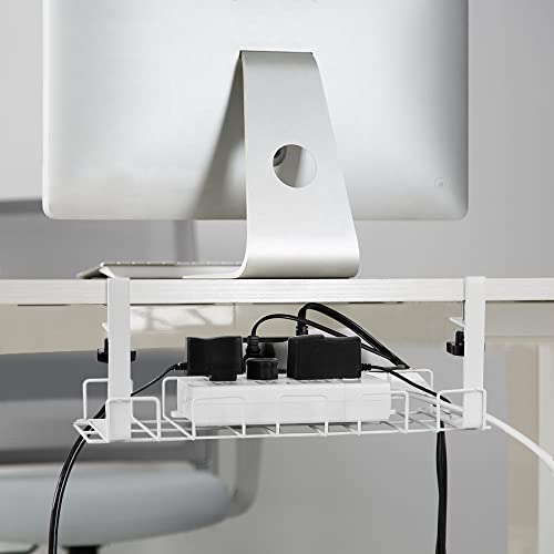 Under Desk Cable Management Tray 2 Packs, 40 cm Under Desk Cord Organizer with Clamp Mount System for Wire Management, Metal Wire Cable Holder for Desks, Offices and Kitchens, No Need to Drill Holes