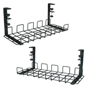 no drill under desk cable management tray 2 pack, under desk cord organizer, metal wire cable holder for desks and offices, no need to drill holes