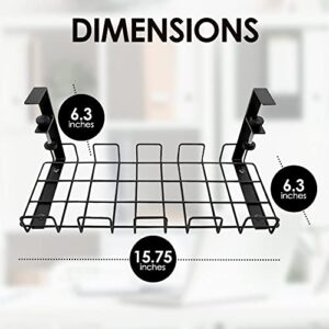 No Drill Under Desk Cable Management Tray 2 Pack, Under Desk Cord Organizer, Metal Wire Cable Holder for Desks and Offices, No Need to Drill Holes