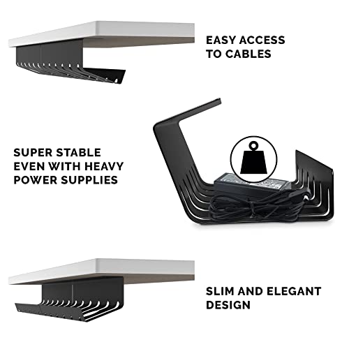 PAMO Cable Management Under Desk for Easy mounting Under-Table I Set of 2 - with 10X Cable Ties I Desk Organizer for Office / Home Office Table Thoughtful Cable Tray Holder