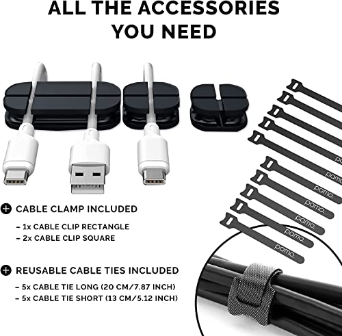 PAMO Cable Management Under Desk for Easy mounting Under-Table I Set of 2 - with 10X Cable Ties I Desk Organizer for Office / Home Office Table Thoughtful Cable Tray Holder