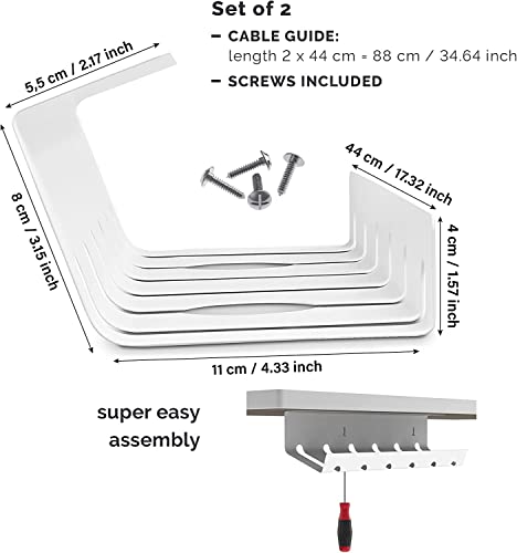 PAMO Cable Management Under Desk for Easy mounting Under-Table I Set of 2 - with 10X Cable Ties I Desk Organizer for Office / Home Office Table Thoughtful Cable Tray Holder