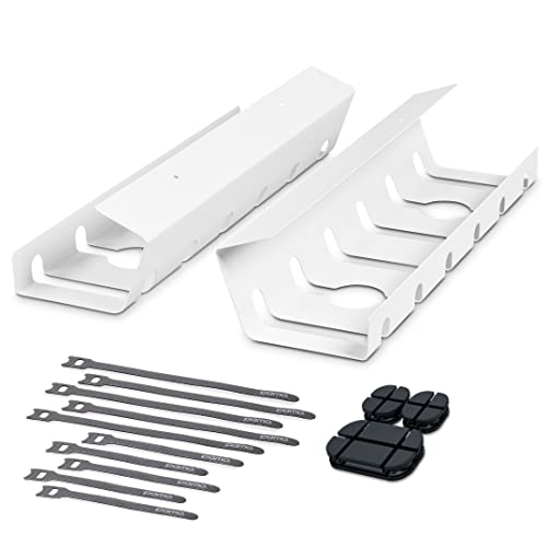 PAMO Cable Management Under Desk for Easy mounting Under-Table I Set of 2 - with 10X Cable Ties I Desk Organizer for Office / Home Office Table Thoughtful Cable Tray Holder