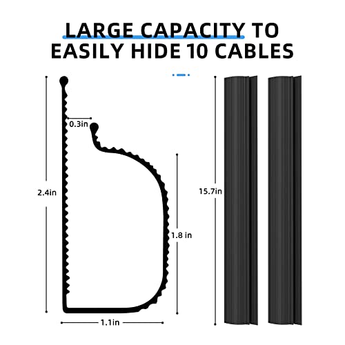 Cable Management Under Desk 31.5in J Channel Cable Raceway, 2 Pack Cord Hider Desk Cable Tray, No Drilling Under Desk Cable Management Tray, Self Adhesive Desk Wire Management, 15.7x1.1x2.4 in, Black