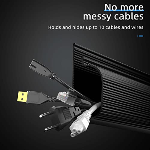 Cable Management Under Desk 31.5in J Channel Cable Raceway, 2 Pack Cord Hider Desk Cable Tray, No Drilling Under Desk Cable Management Tray, Self Adhesive Desk Wire Management, 15.7x1.1x2.4 in, Black