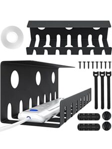 under desk cable management tray 2 pack, metal cable tray basket for wire management, no drill/drill pc cord organizer for home office computer desk cable hider, 15.75x4.72x4.72in, black raceway