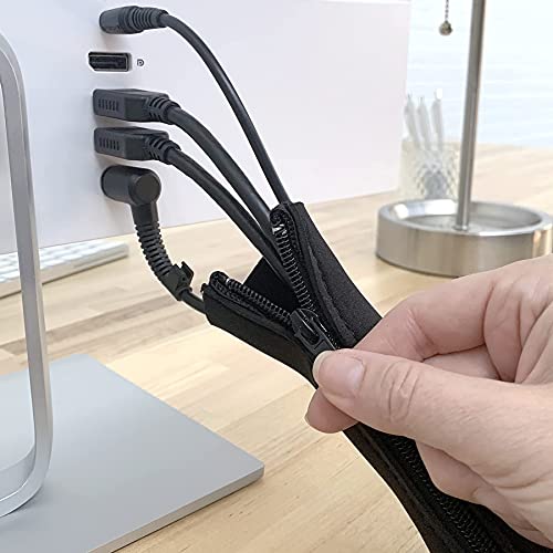 Zipper Cable Sleeve by Wrap-It Storage - 24" x 4" (4-Pack) Black - Cord Organizer and Cable Protector for Desk, Computer, TV Cord Management to Hide and Cover Wire and Extension Cables