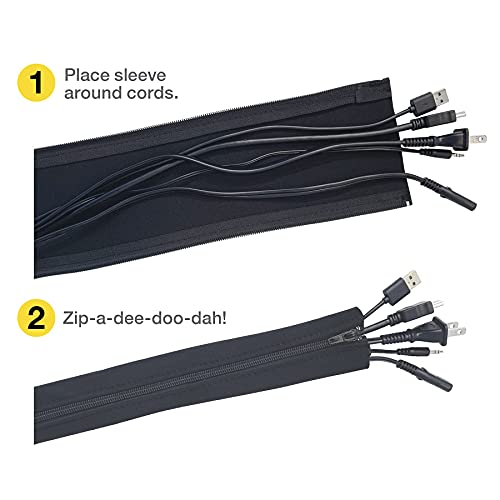 Zipper Cable Sleeve by Wrap-It Storage - 24" x 4" (4-Pack) Black - Cord Organizer and Cable Protector for Desk, Computer, TV Cord Management to Hide and Cover Wire and Extension Cables