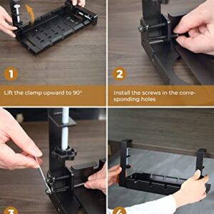 yamagahome Under Desk Cable Management Tray, 14"-21" Retractable Cord Organizer for Desk, No Drill Cable Tray Basket for Wire Management, Sturdy Metal Cable Management with Clamp for Home Office